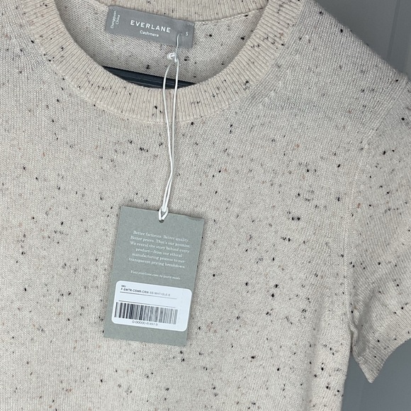 Everlane Cashmere Short Sleeve Sweater, Bone with Black and Peach Confetti, S - Picture 4 of 8